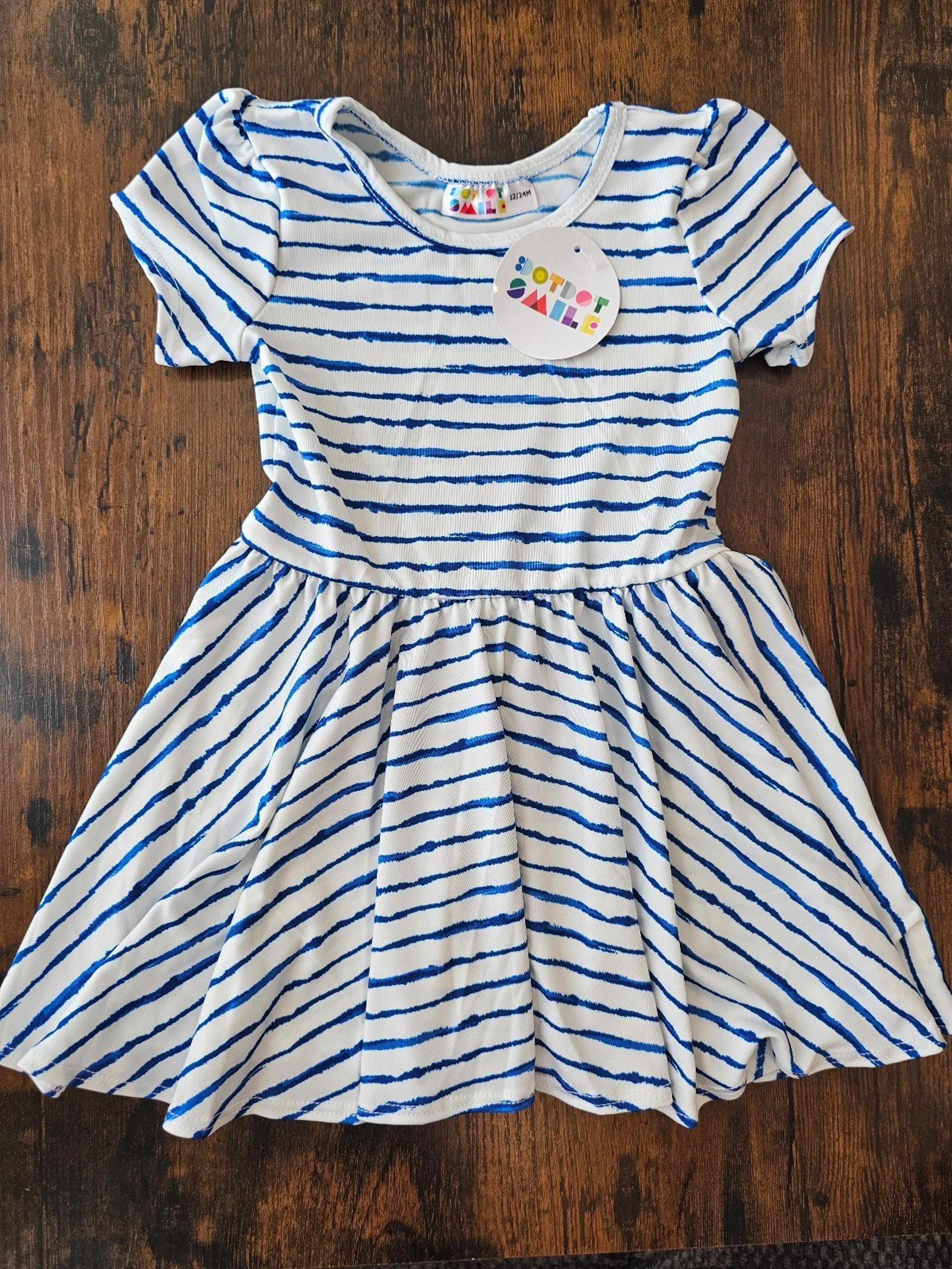 Dot Dot Smile Dress Blue Stripes Size 12-24 Months