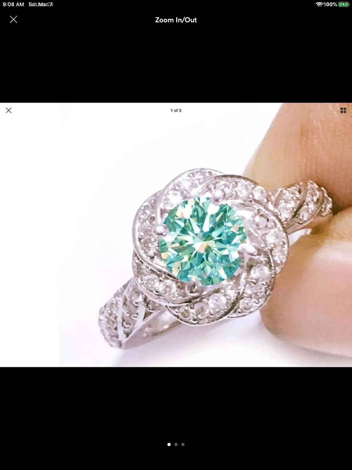 3.3ct Sky Blue Floral Design Moissanite