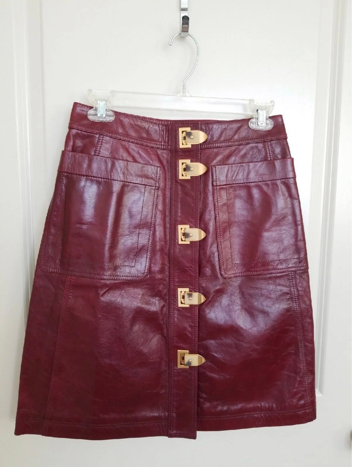 Tory Burch Bianca Leather Skirt Red Cordovan