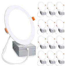 12 Pack 6 Inch 6000K Daylight Ultra-Thin LED Recessed Ceiling Light 1080lm