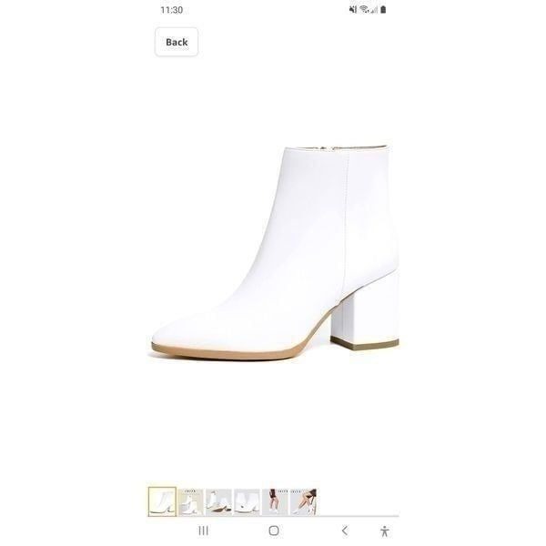 New Size 9 Idifu White PU Dress Ankle Boots Low Chunky Heel Pointed Toe Booties