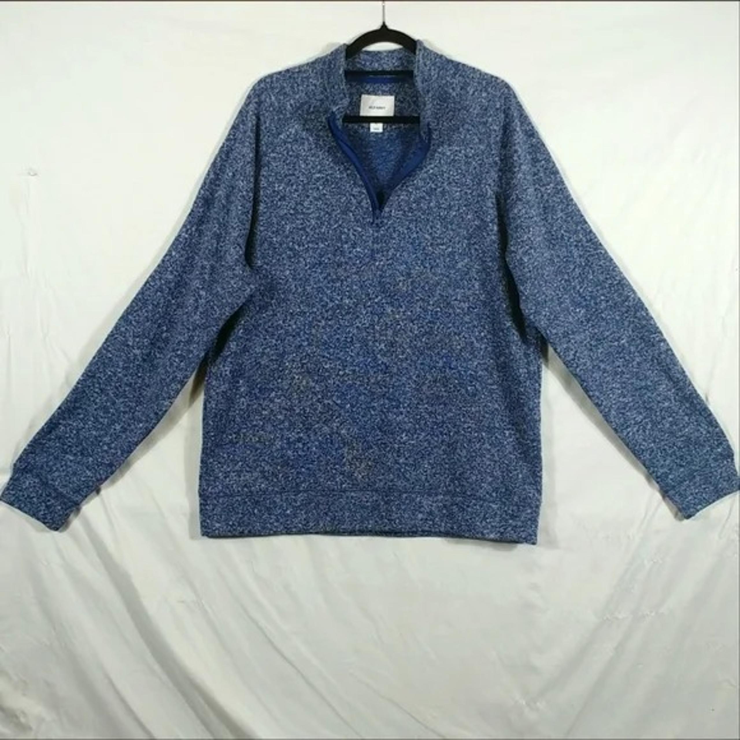 Old Navy Sweater Men's Blue Peppered Thick 1/2 Zip V-neck Long Sleeve Size XL