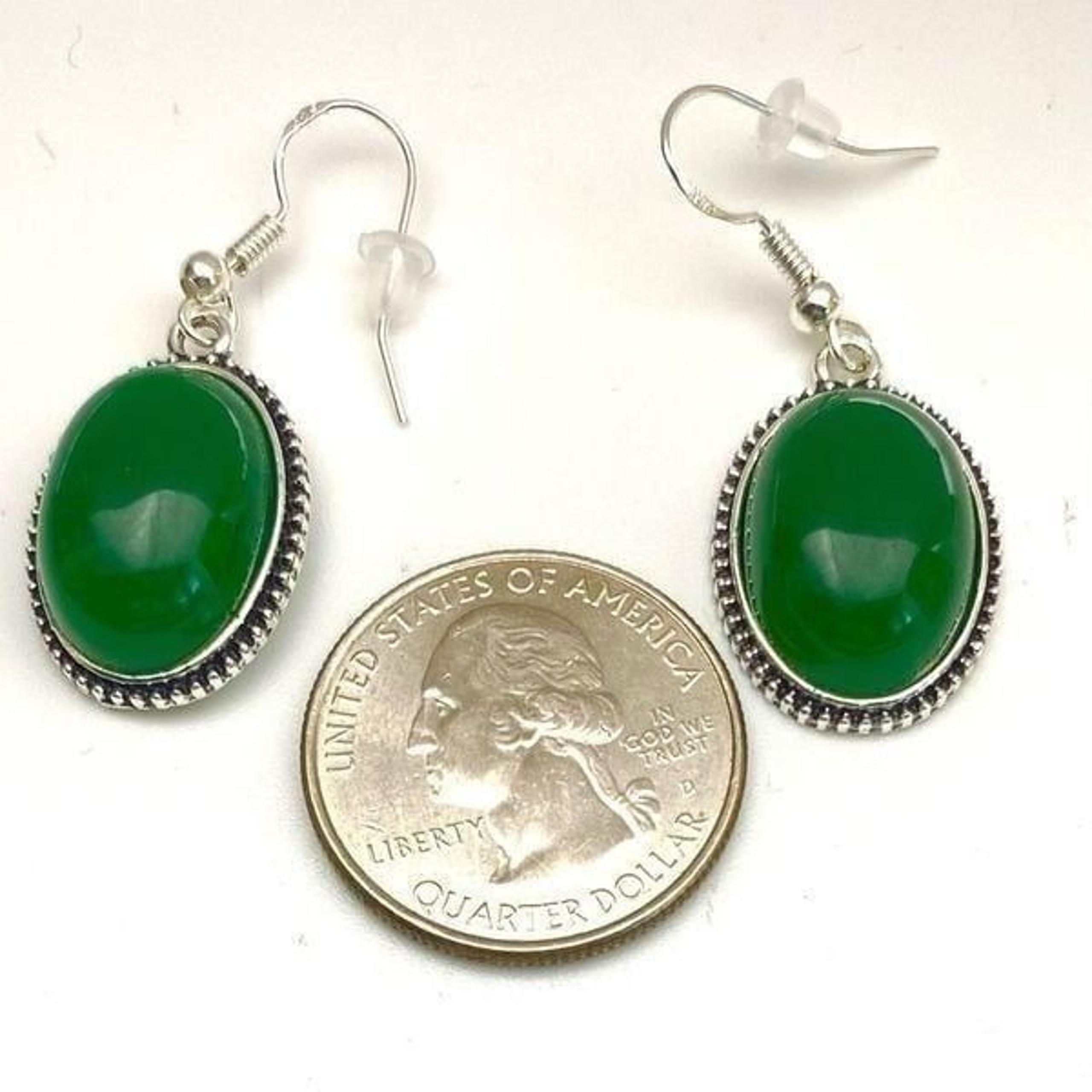 AUL Jade & Sterling 925 Silver Dangle Earrings