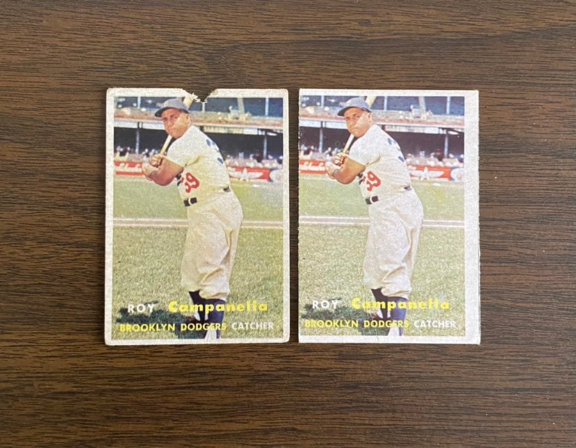 LOT OF 2 ROY CAMPANELLA 1957 TOPPS BASEBALL CARDS # 210 HOF BROOKLYN DODGERS