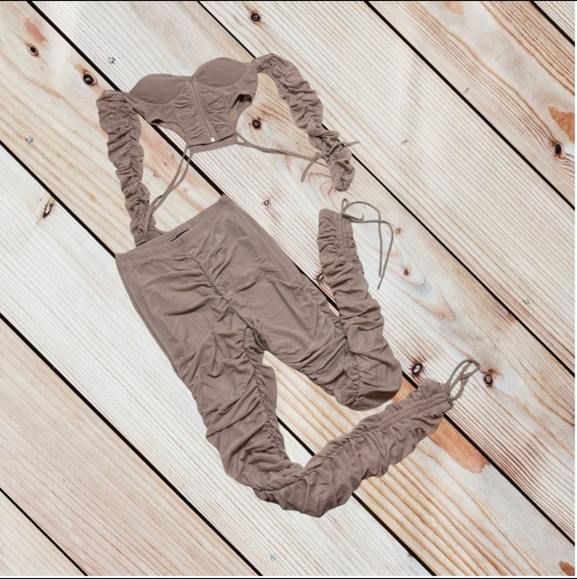 AKIRA S beige mesh ruched leggings & bustier top