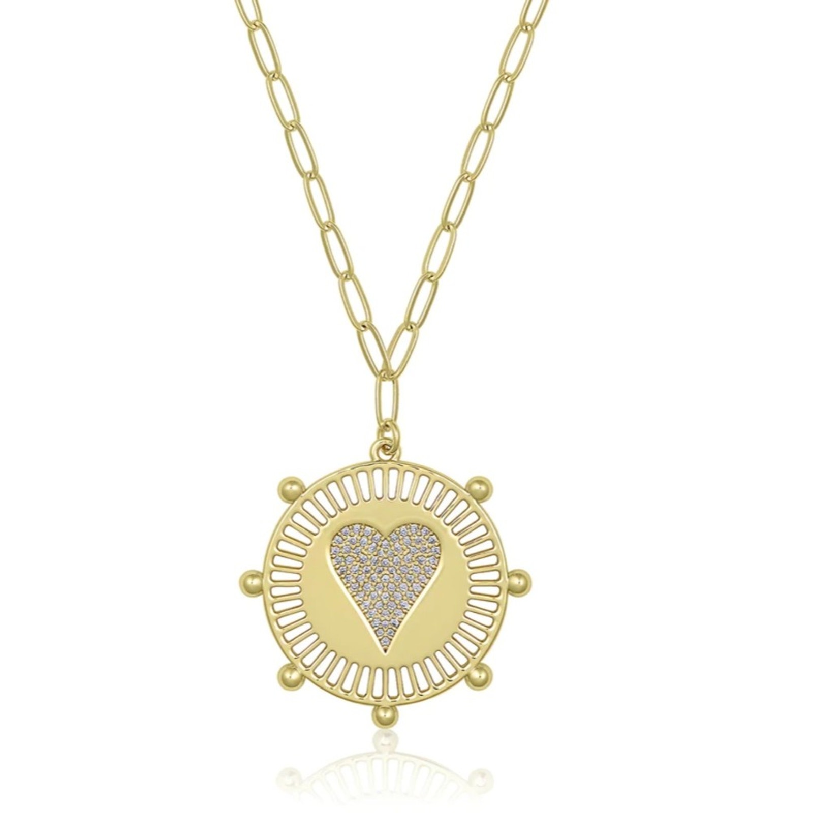 New Jennifer Miller Gold Plated Heart Medallion Necklace on Paperclip Chain