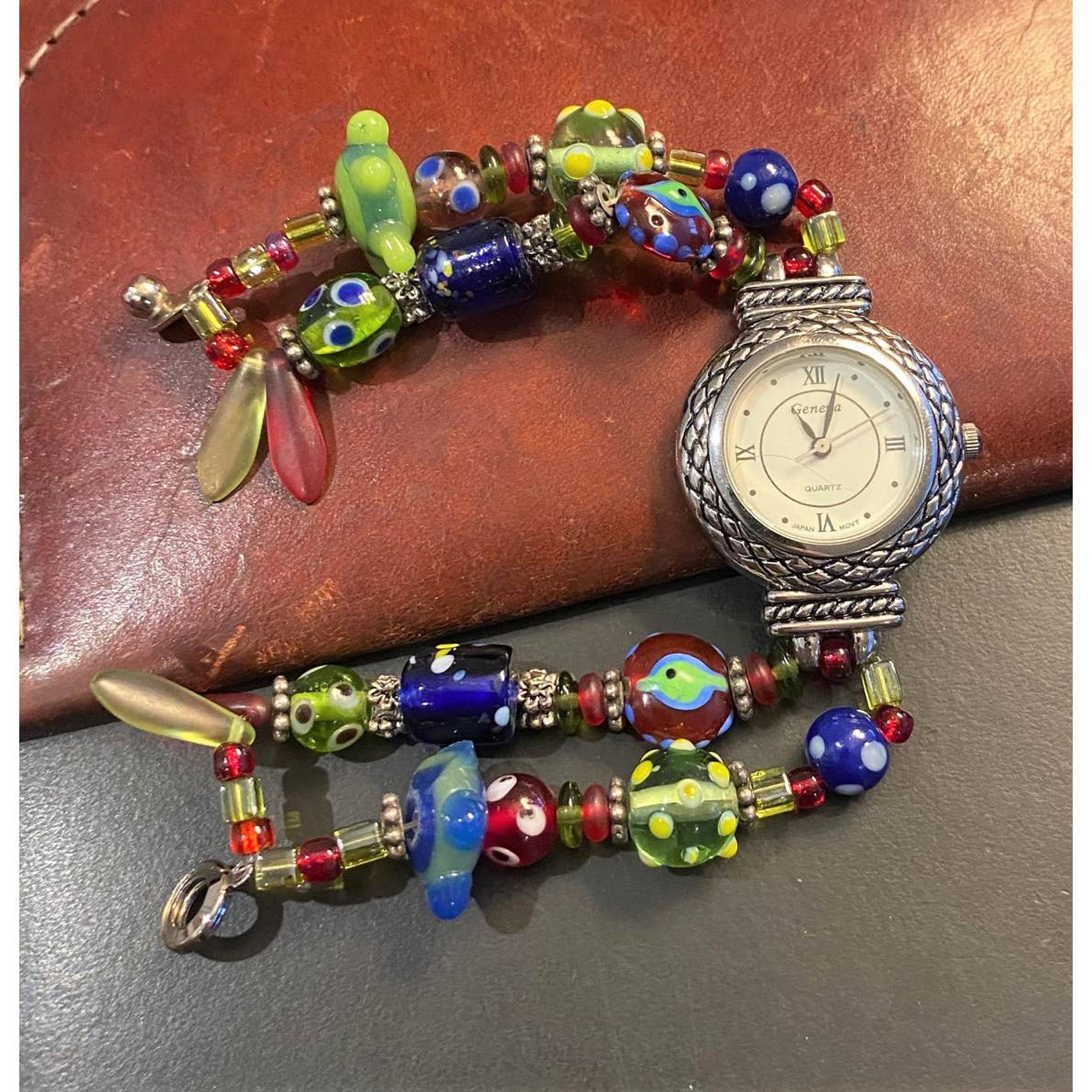 Women's 30mm Silver Tone Geneva Watch, Beaded Band