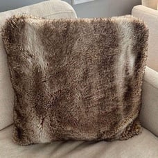 Pottery Barn 18” brown faur fur pillow cover & pottery barn down insert.