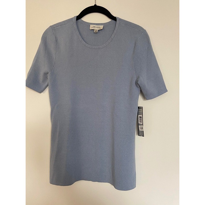 TAHARI Arthur’s S. Levine Crewneck S/S Sweater in Blue, Size S