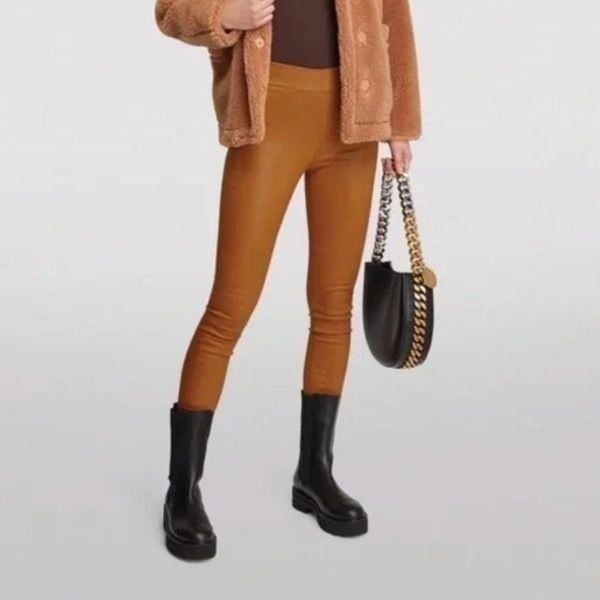 NEW L'agence Rochelle Coated High Rise Skinny Leggings Hazelnut Coated Size XS