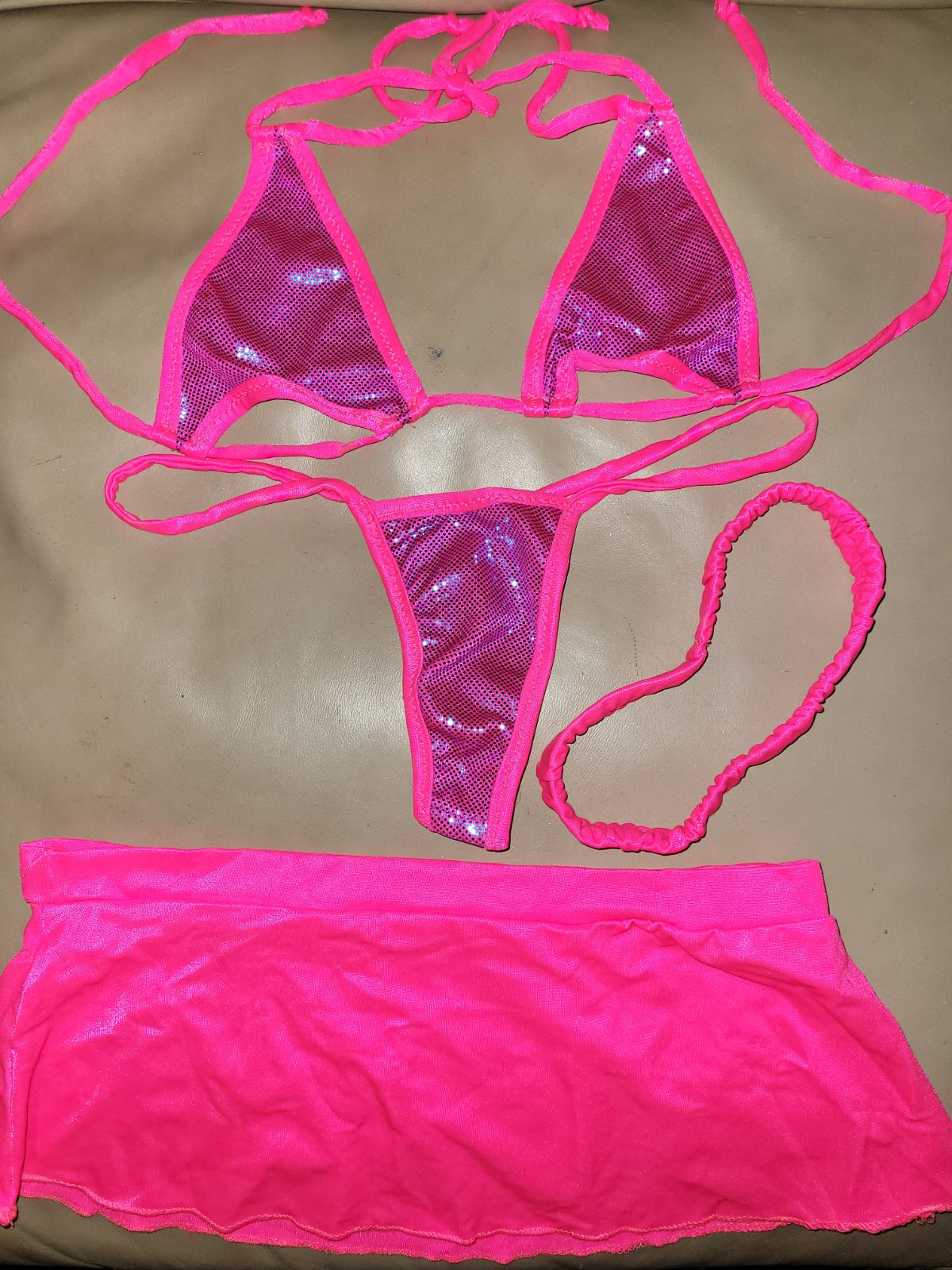 Sparkle Tri-Top Thong Bikini w/ Skirt
