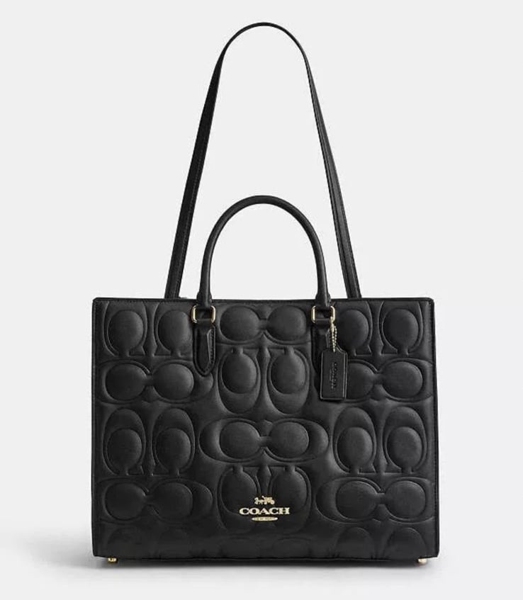 NWT Coach Large Maggie Tote Bag In Blocked Signature Leather Black CY672 598