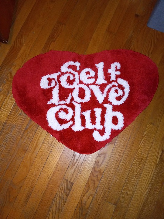 Self Love Club Rug Heart Shaped Valentines Day Rug Non Slip, Cute Bath Mat Funky