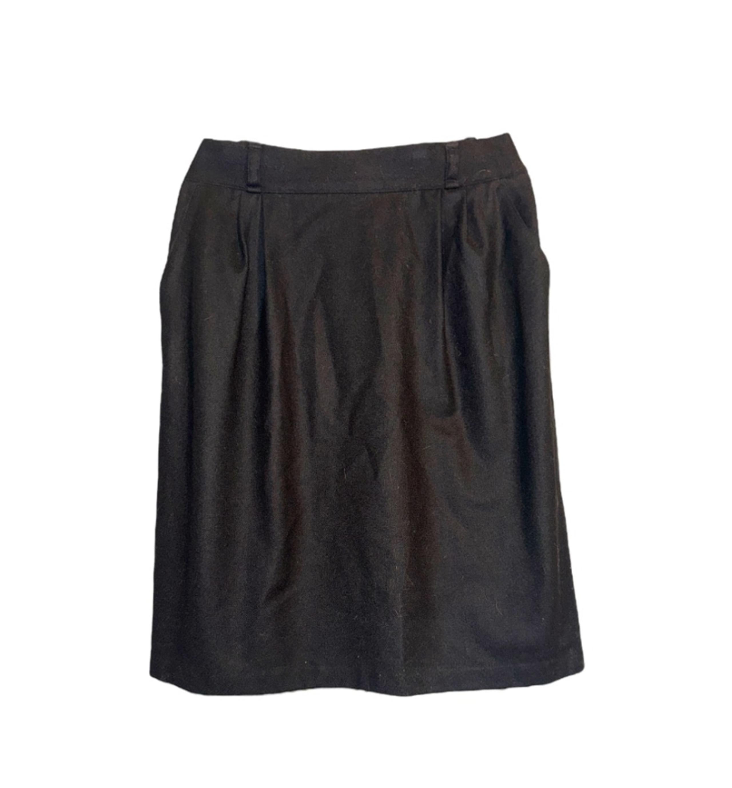 Vintage Fundamental Things Black Fully Lined Wool Skirt Size 12 Elasticized