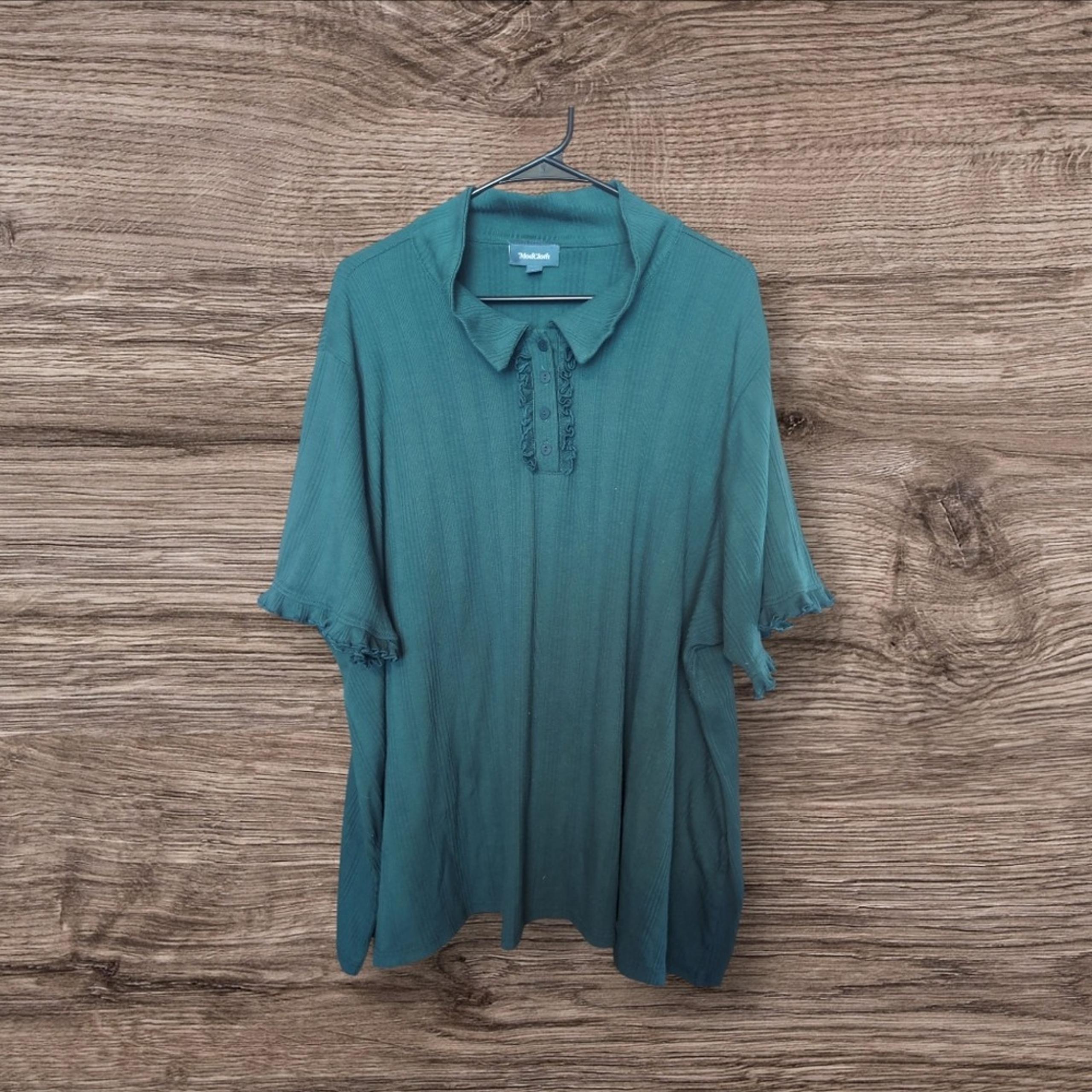 ModCloth Knit Ruffle Sleeve Polo Top Size 4X Plus Green USA Made