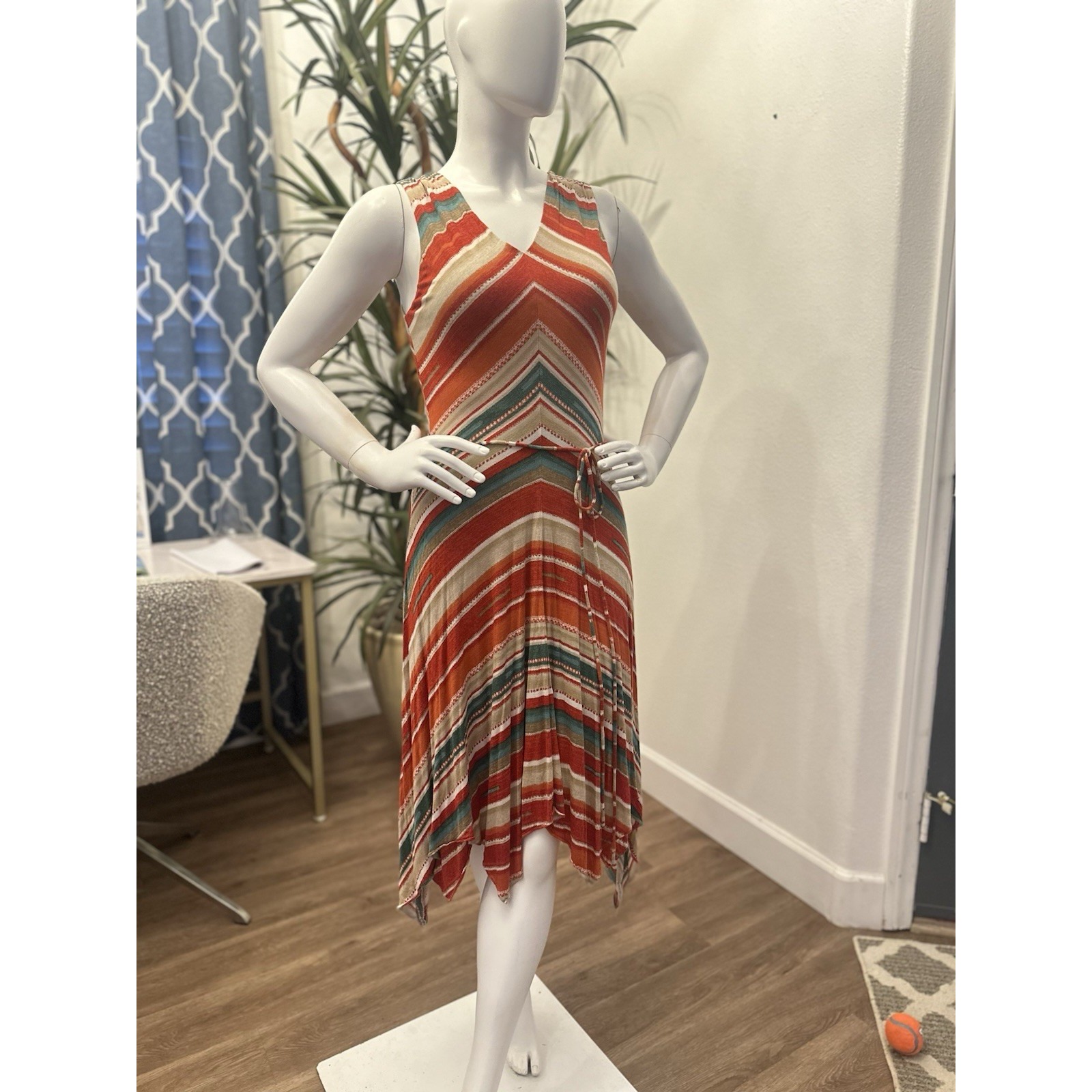 Ralph Lauren Gypsy Dress Women Size M 6/8 BOHO Hippie 70s Disco String Tie Belt