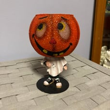 Vintage Dept 56 Halloween Glitterville Jack O Lantern Trick or Treater Tealite