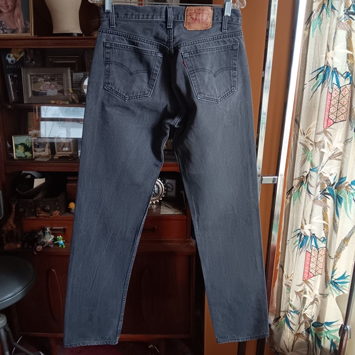 30x36 Men's Vintage Levis 501 Black Denim Jeans Made In USA Distress Faded 90's