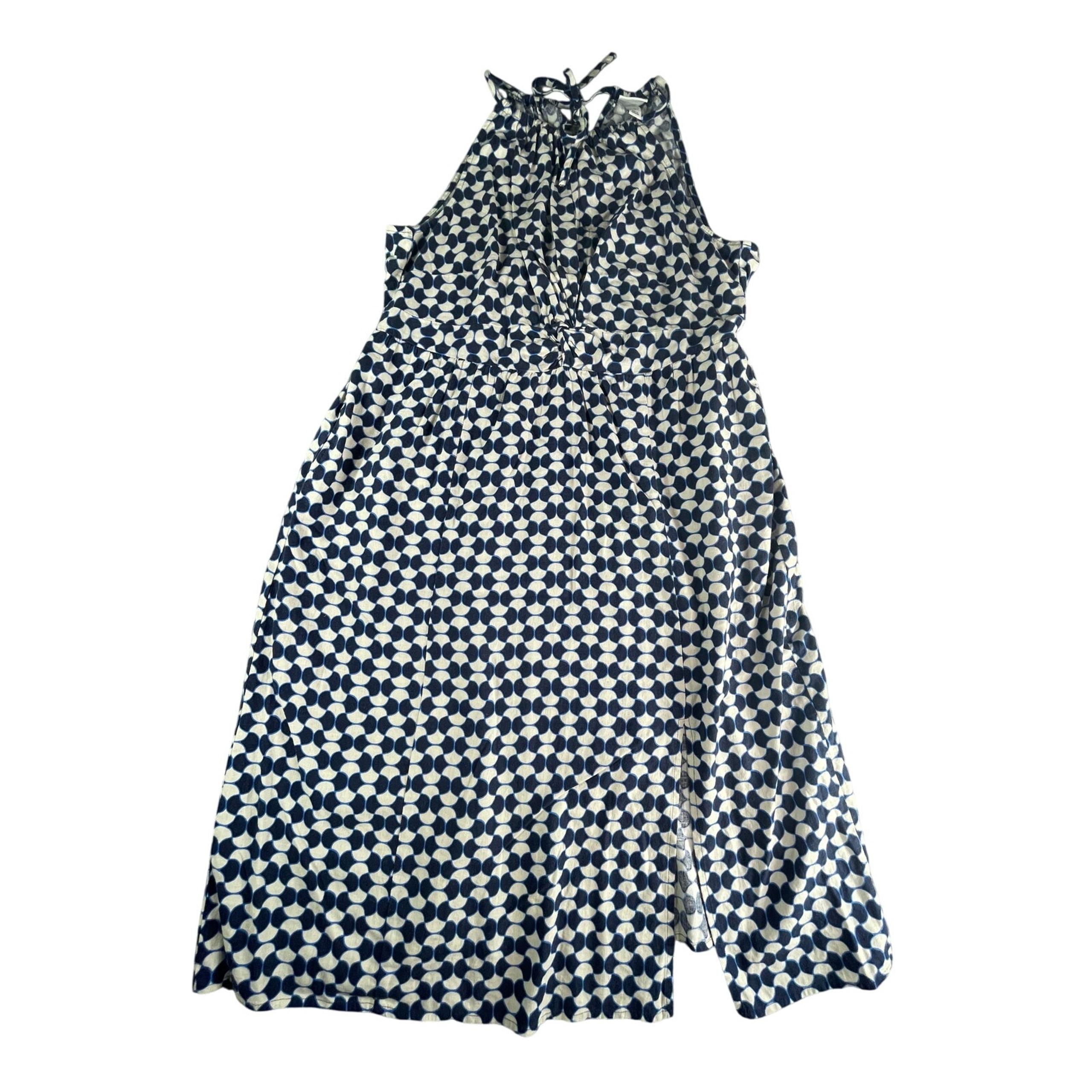 Ava & Viv Dress Womens 1X Blue Plus Geometric A-Line Midi Halter Linen Slit NWOT