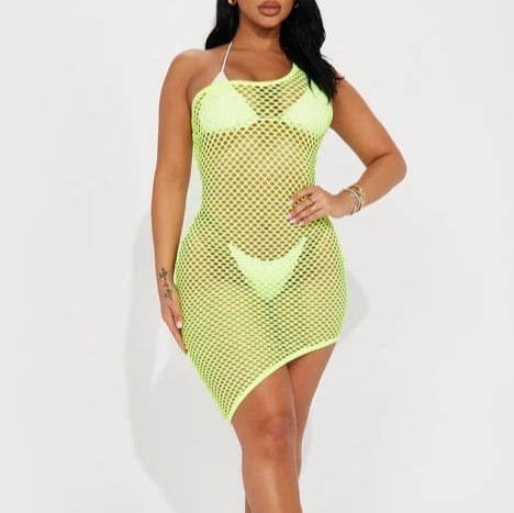 Fishnet Asymmetrical One Shoulder Cover Up Mini Dress Size XS RefN17