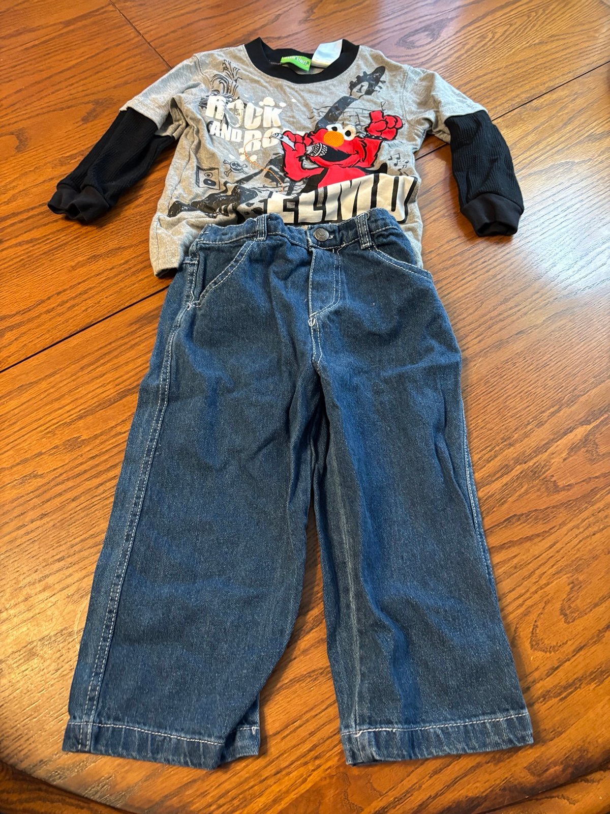 Vtg Sesame Street Elmo boys 3T 2 pc lot jeans shirt rock n roll