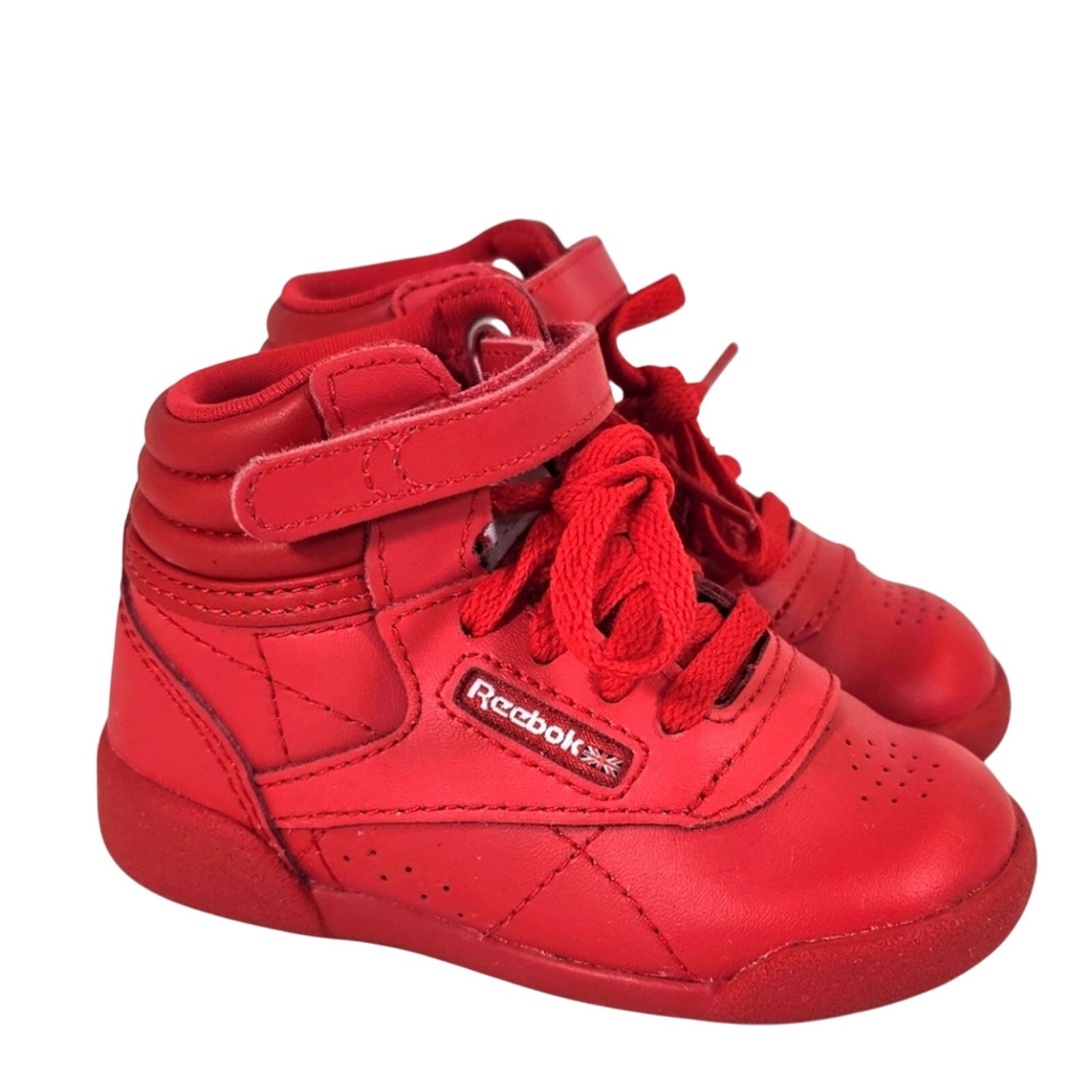 L Reebok Freestyle High Top Red Sneaker Shoes Unisex Baby Size 5 Boy Girl Active