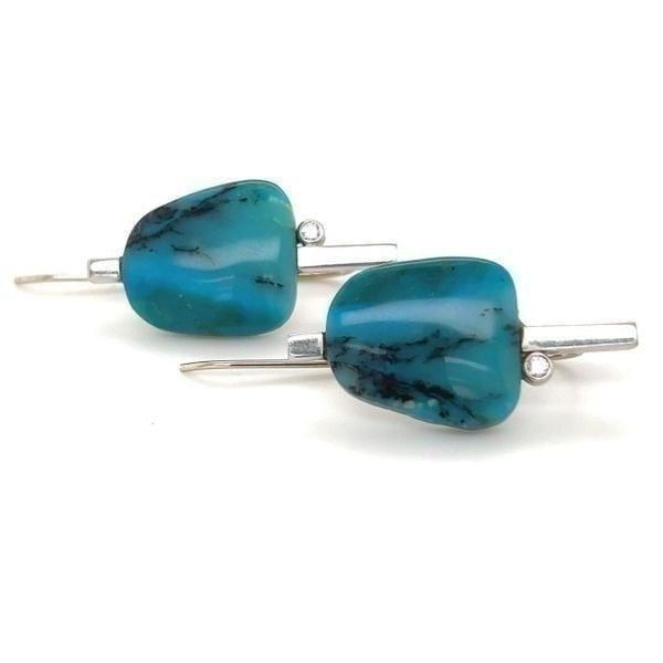 14k WG Turquoise & Diamond Earrings