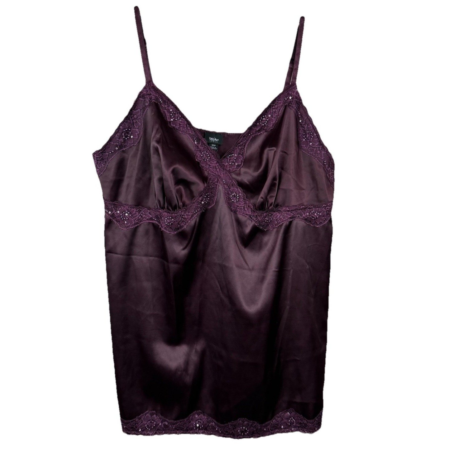Y2K Babydoll Top Sz 18W Satin Lace Fairy Whimsigoth Dark Romance Cami Beaded Vtg