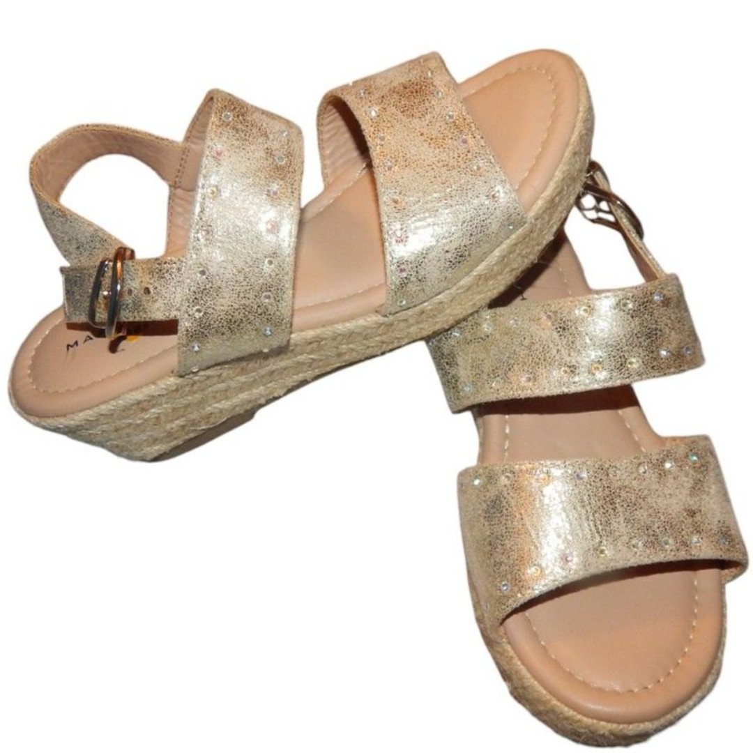 MARC FISHER KIDS girls 3 gold suede espadrille wedge sandals adjustable straps