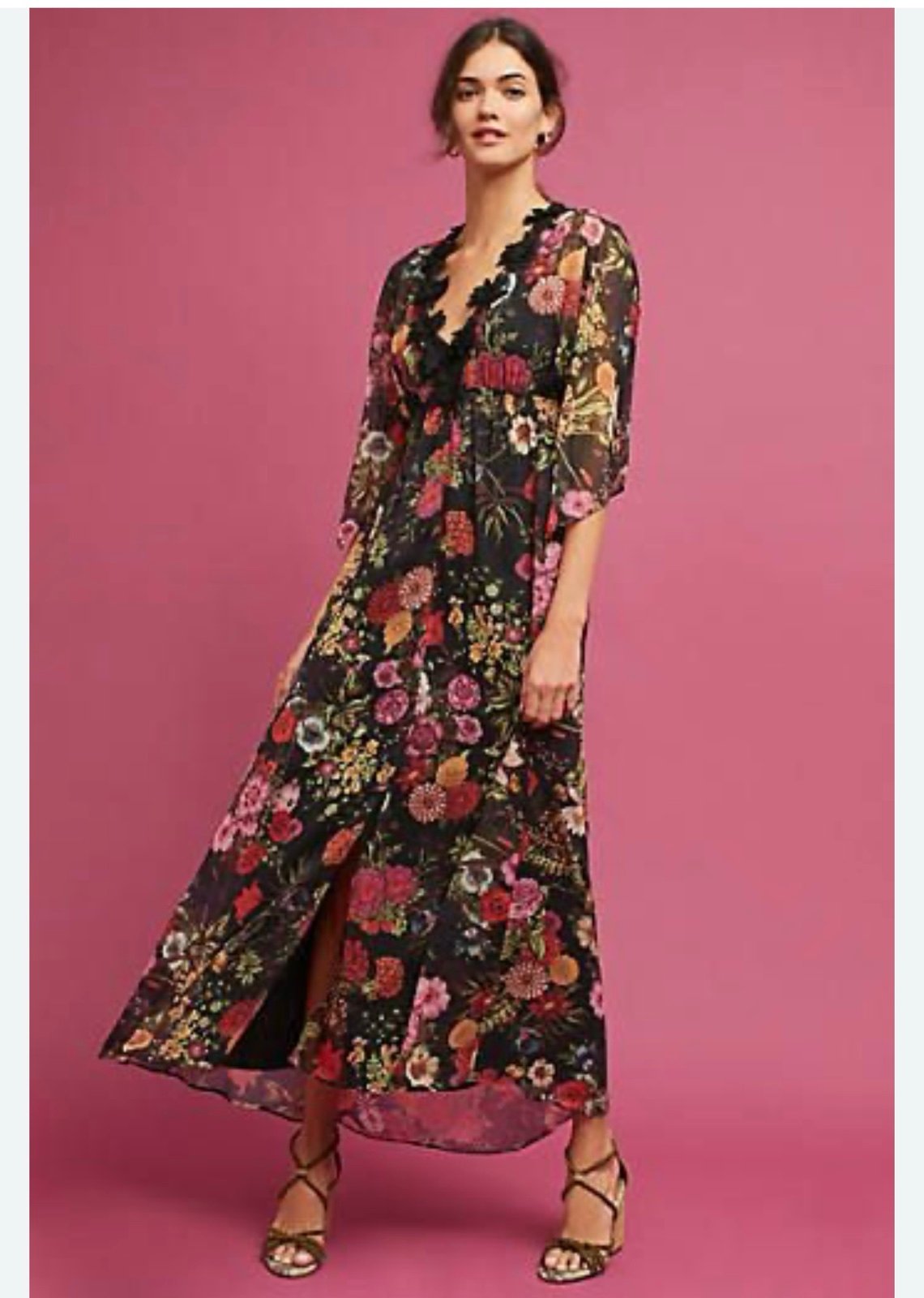 Farm Sheer Floral Maxi Dress with Empire Waist XS NWOT