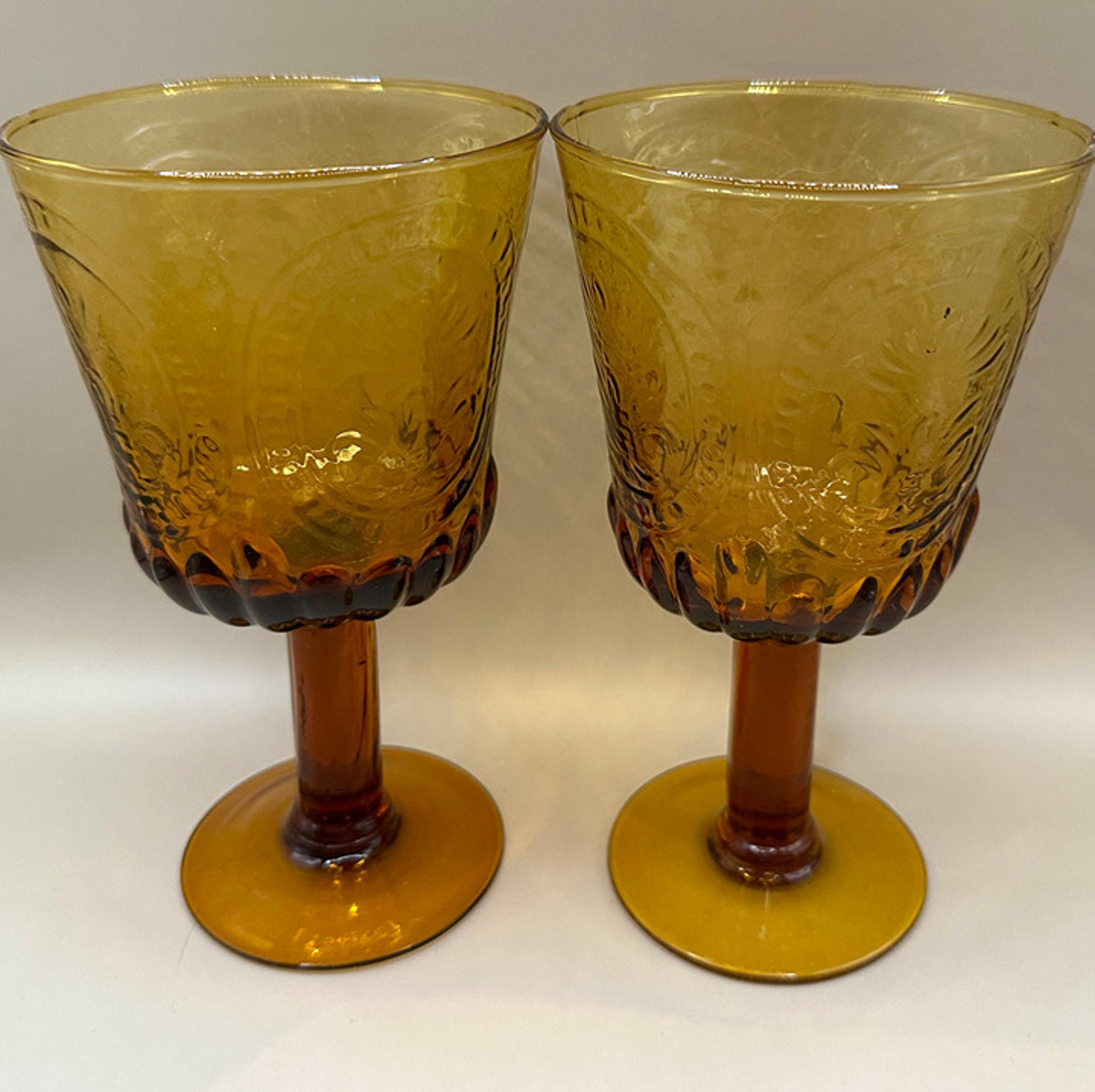 Amber Colored GLASS Water or Iced Tea Goblet (2) 7" x 4"  Free Shipping