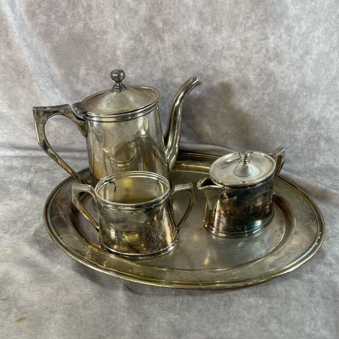 VINTAGE CONTINENTAL SILVER CO. Tea Set W/ TRAY cream Sugar 751 Ultraplate