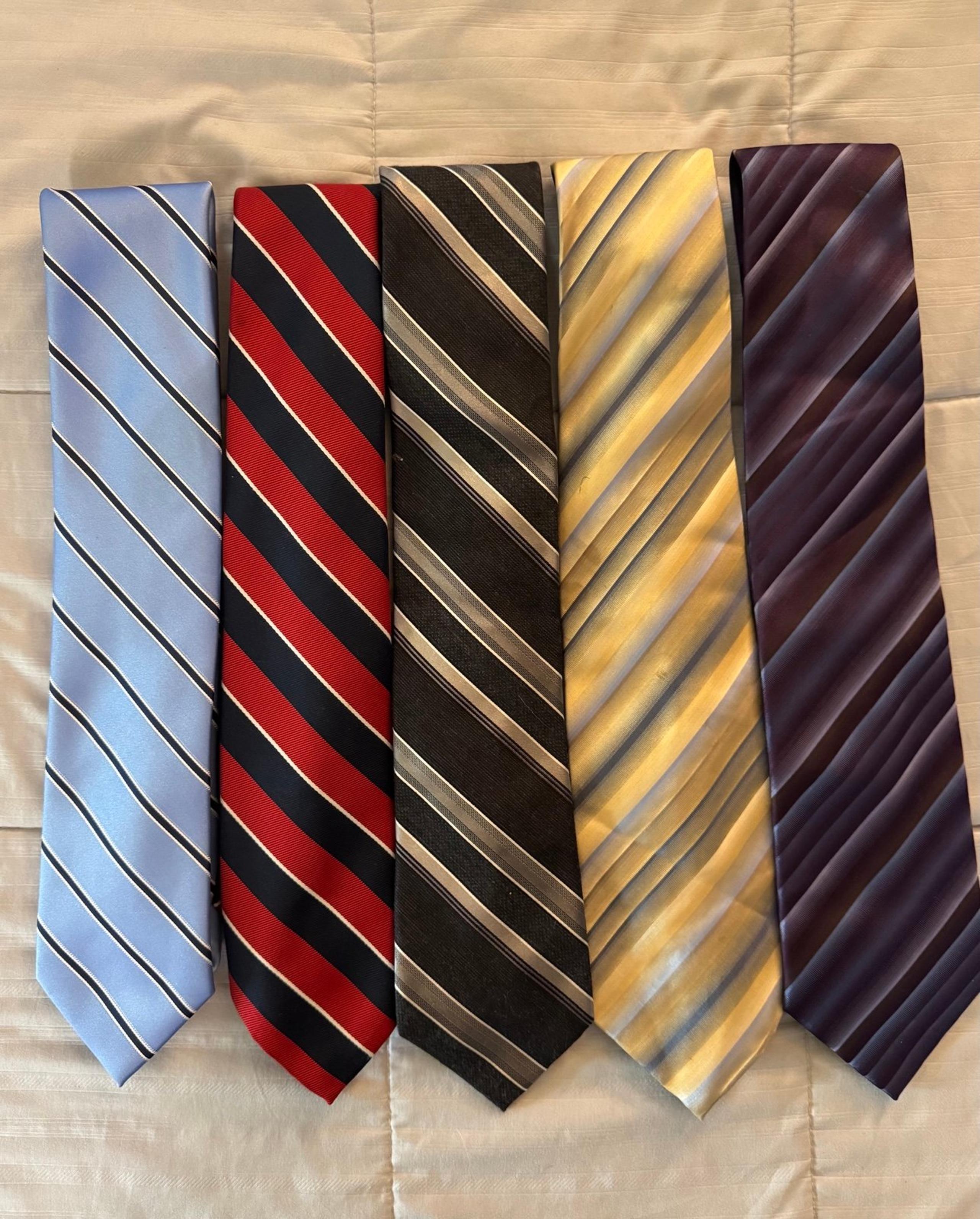 Elegant Blue, Red, Black, Yellow and Purple Striped Ties Collection Bundle