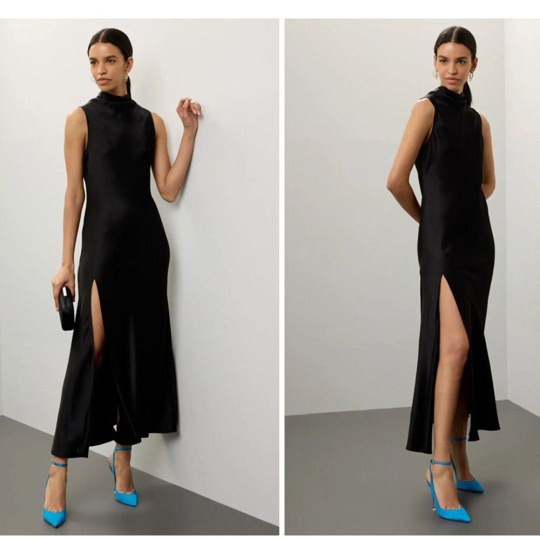 LAPOINTE Satin Drape Neck Sleeveless Dress