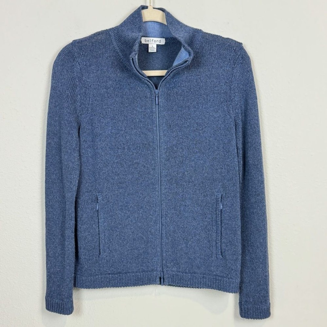 Belford Blue Full Zip Cardigan Sweater S