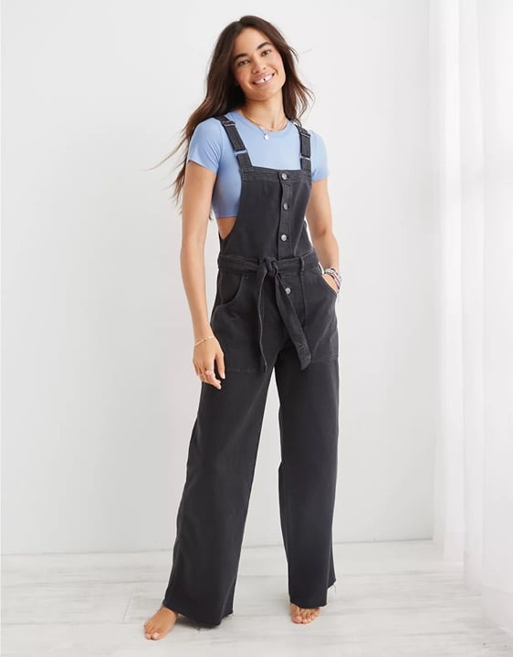 Aerie Skater Pants Wide Leg Overalls Smoked Gray Size small petite light grey