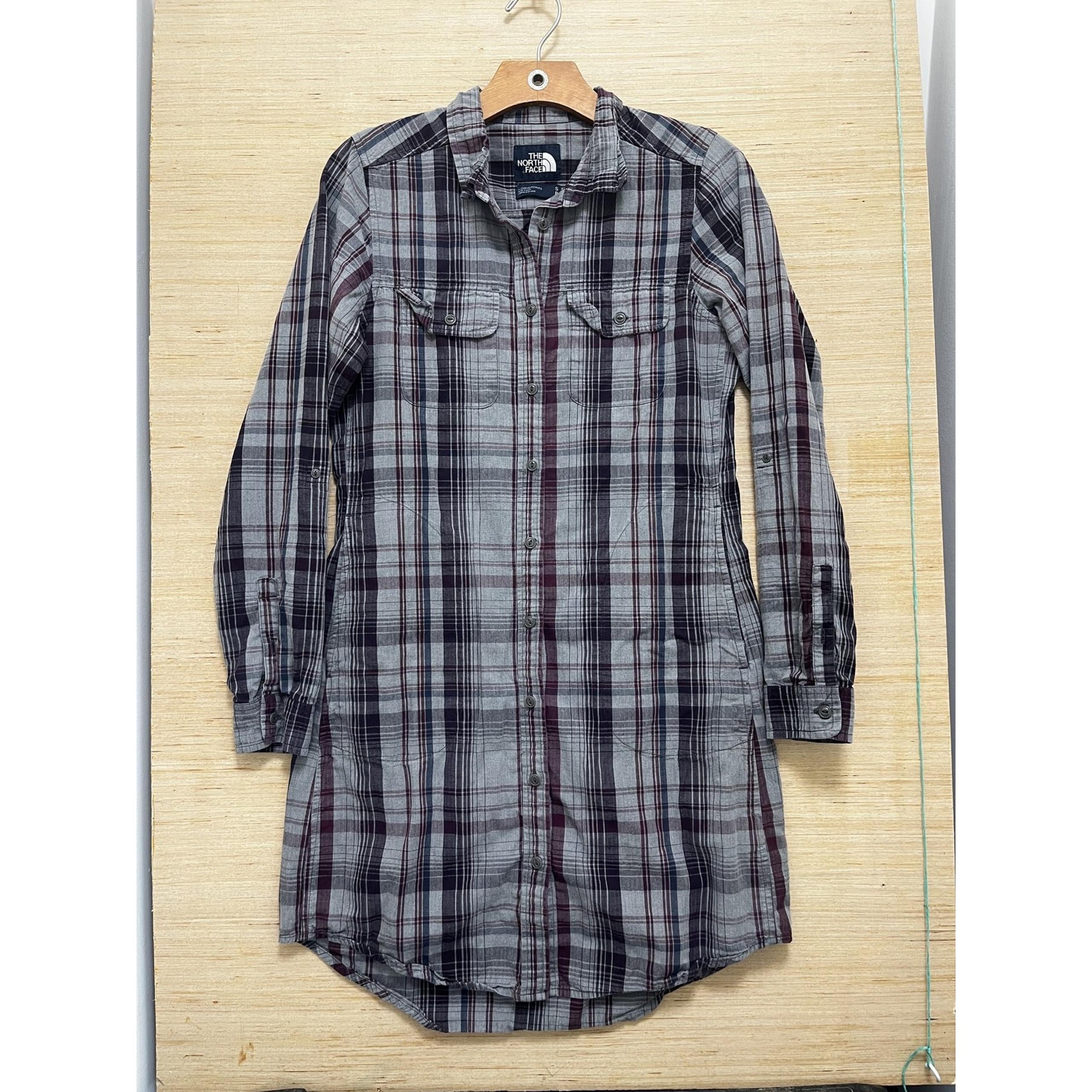 North Face Shirt Womens Small Gray Purple Plaid Long Sleeve Button Up Dress Top