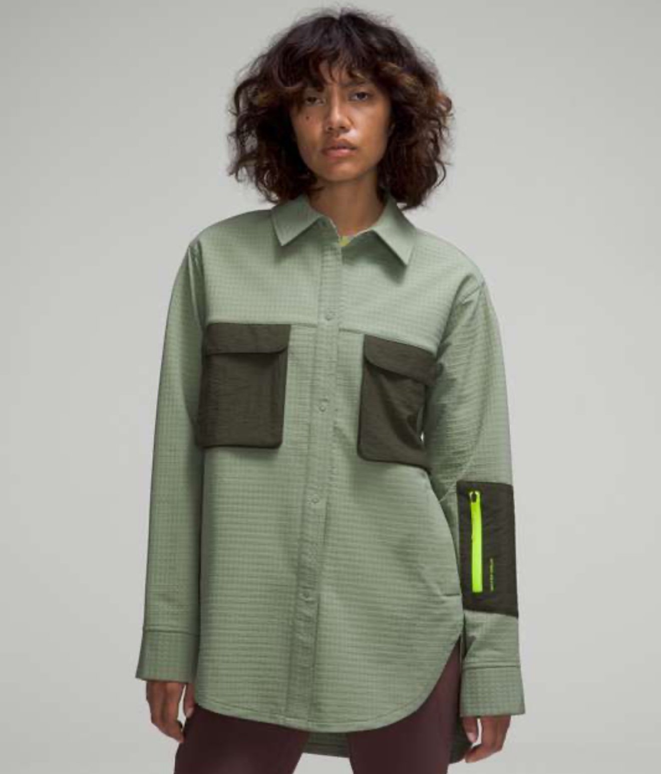 Lululemon Grid Fleece Hiking Overshirt Size 8 Laurel Green Medium Olive 54651