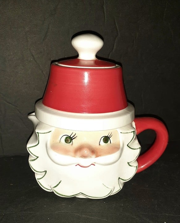Vintage Holt Howard Christmas Santa Stacking Cream Sugar Spoon Gold Star Eye