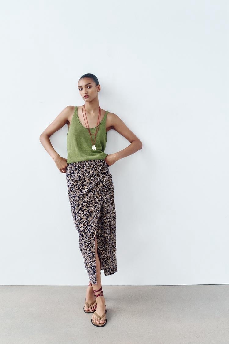NWT Zara Printed Wrap Skirt in Ecru / Navy - Small
