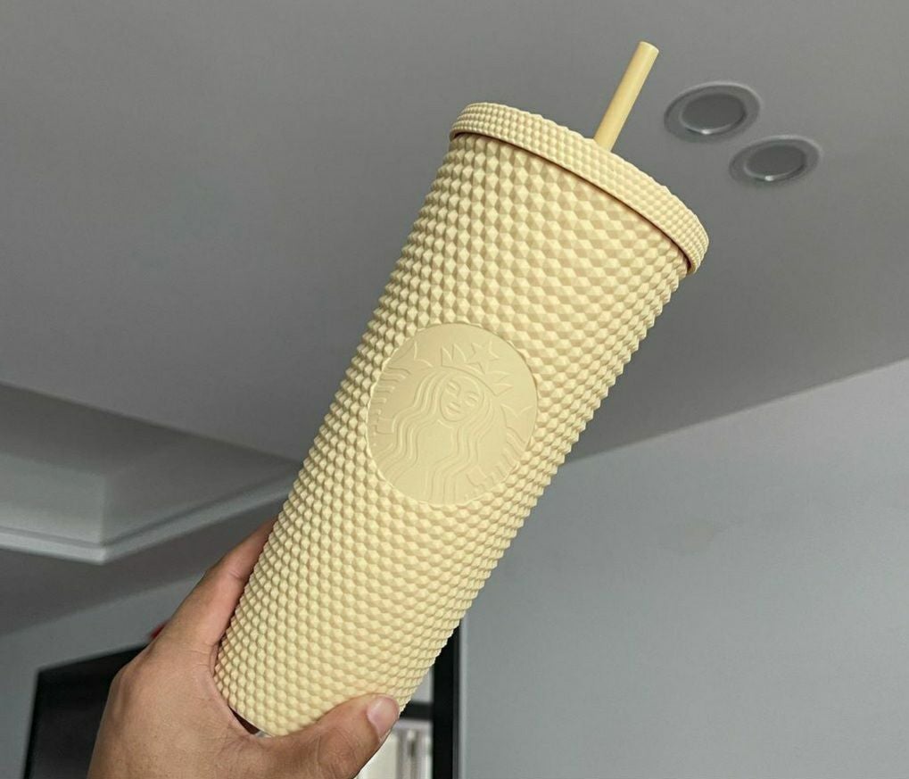 BUTTER YELLOW STUDDED STARBUCKS CUP