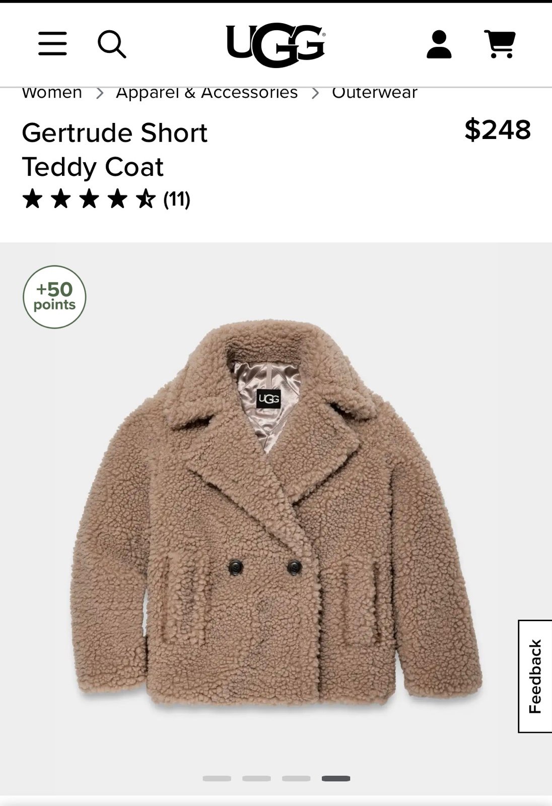 Ugg woman’s teddy coat beige/brown size Large NWT