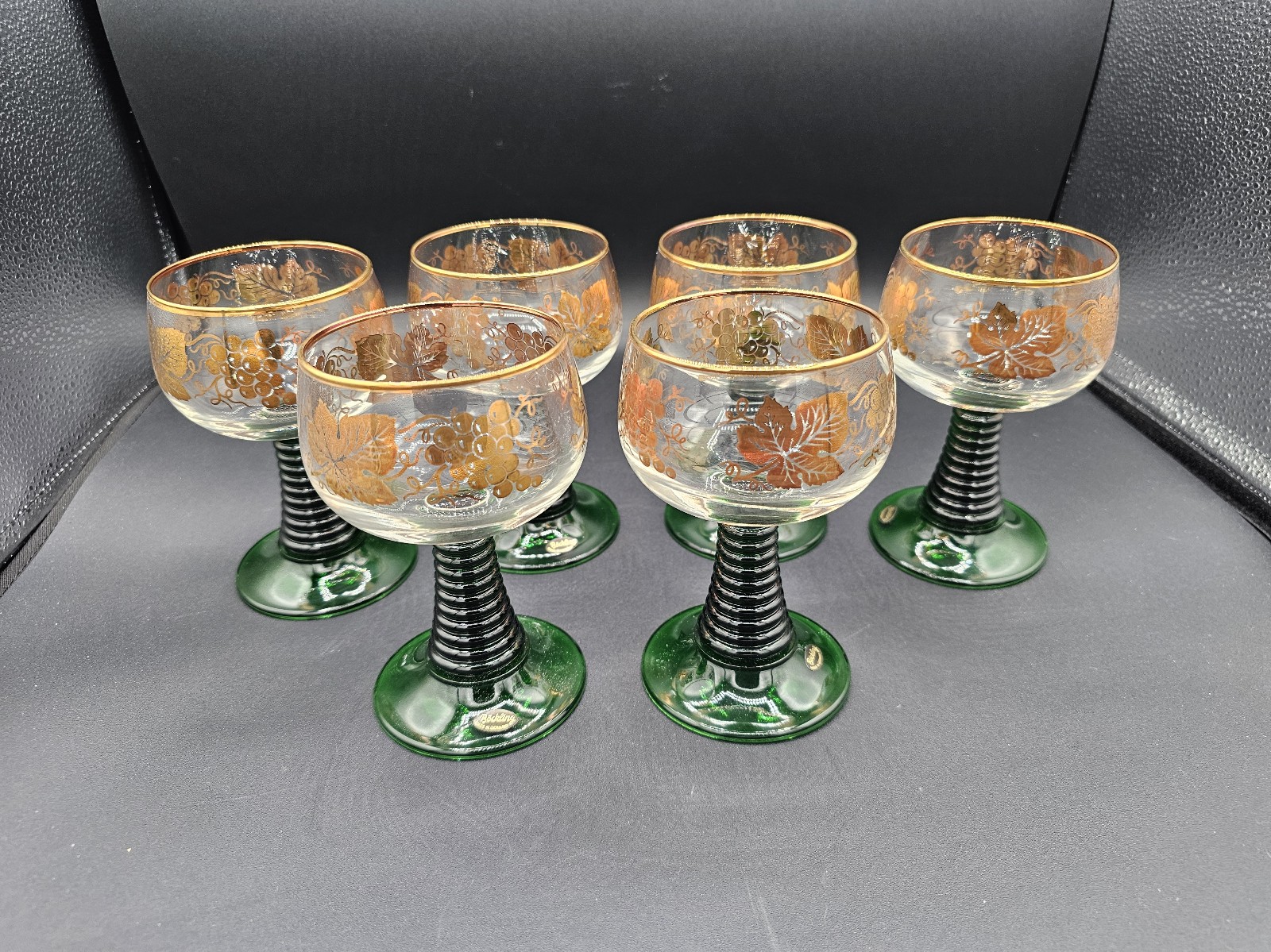 6 Bockling Roemer Goblet Wine Glass Grape Leaf Gold Rim Beehive 1 Used Orig Box