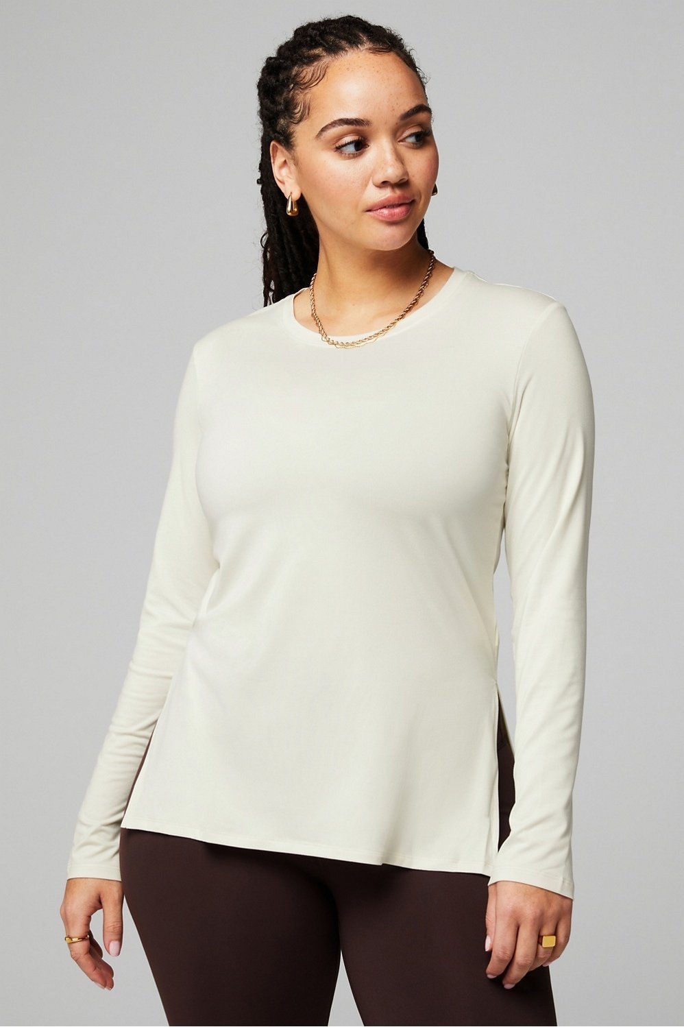 Fabletics Dry-Flex Long Sleeve Tunic - Cream Froth - XL (12/14)
