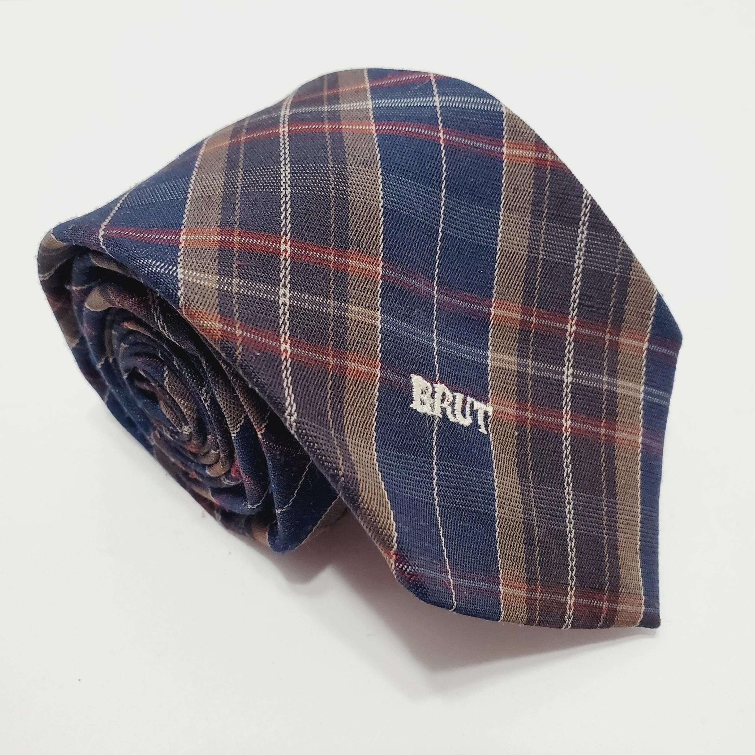 BRUT Necktie 
Blue Tartan Pattern 
Men's Vintage Neck Tie  
54x3"