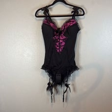 Y2K Raveware pink black lace bodysuit L