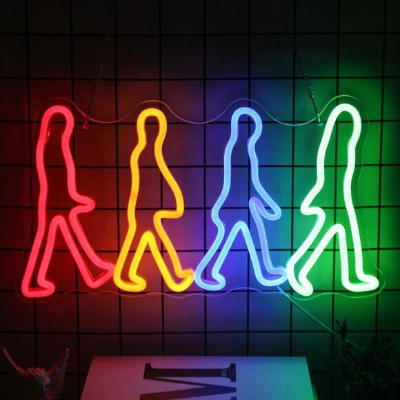 New Rock Band Neon Sign, Four People Walking Music LED Light for Bedroom Decor