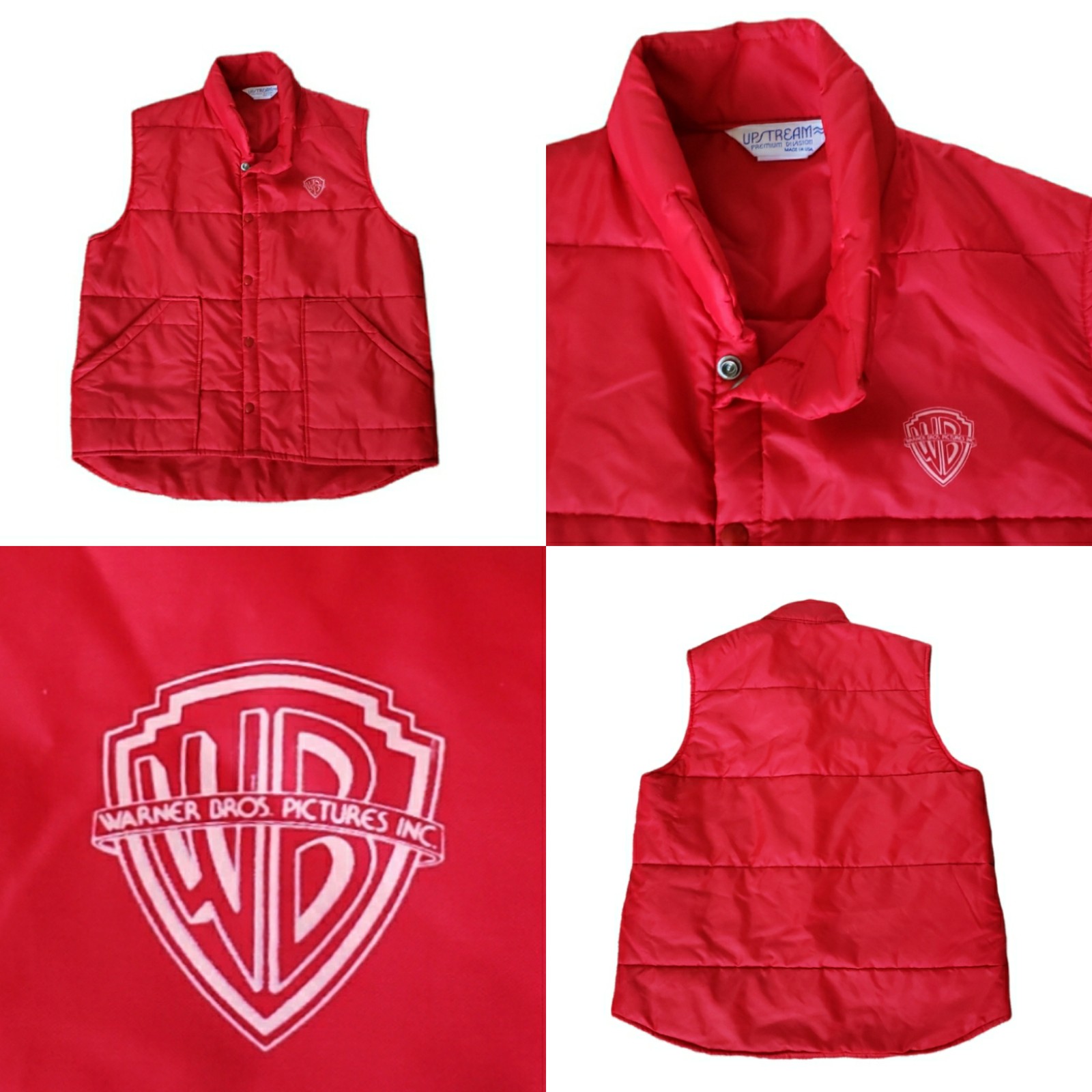 VTG Rare 80s Warner Bros Upstream Premium Division Vest Puffer Down USA Unisex M
