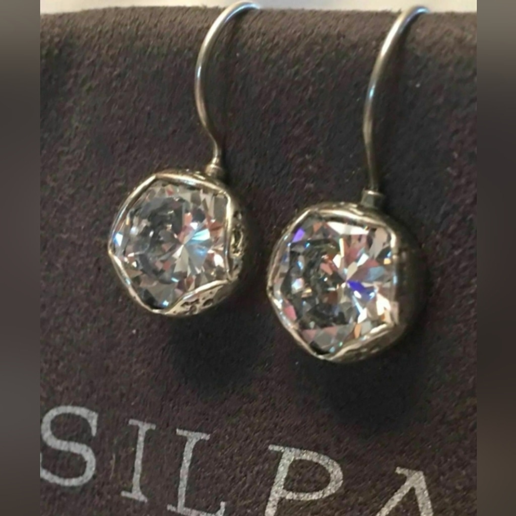 Silpada Sterling Silver Cinema Star Clear CZ Drop Statement Earrings