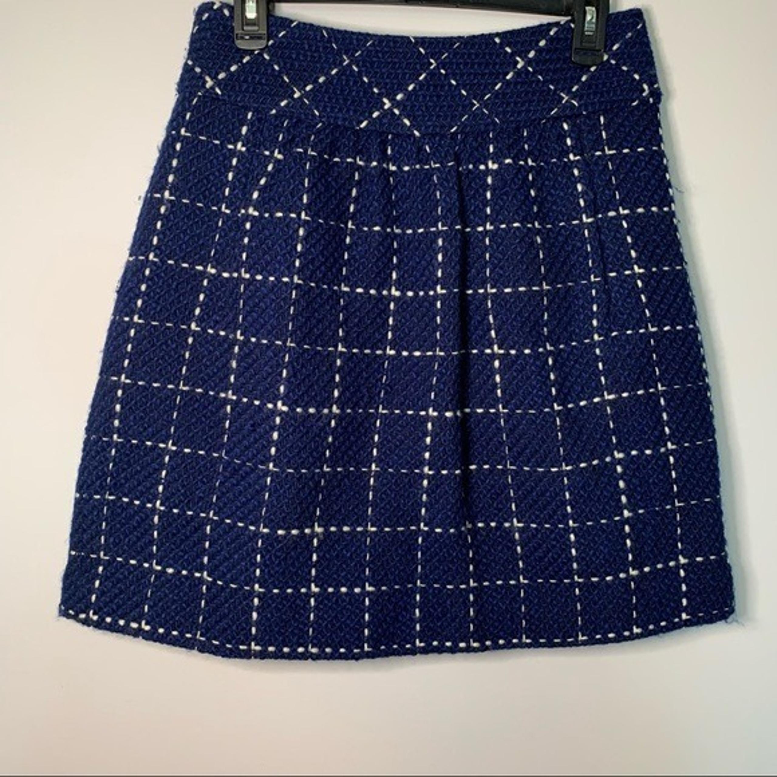Women’s Maeve blue geometric plaid wool blend a-line skirt size 4